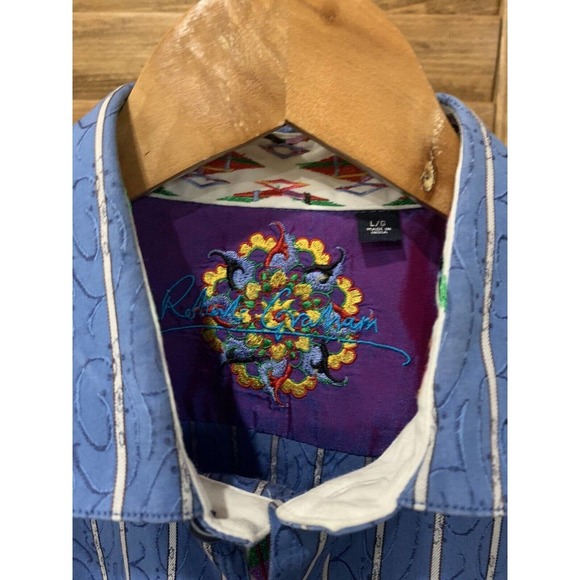 Robert Graham Men’s Long Sleeve Button Down Striped Blue Size Large - Picture 3 of 5